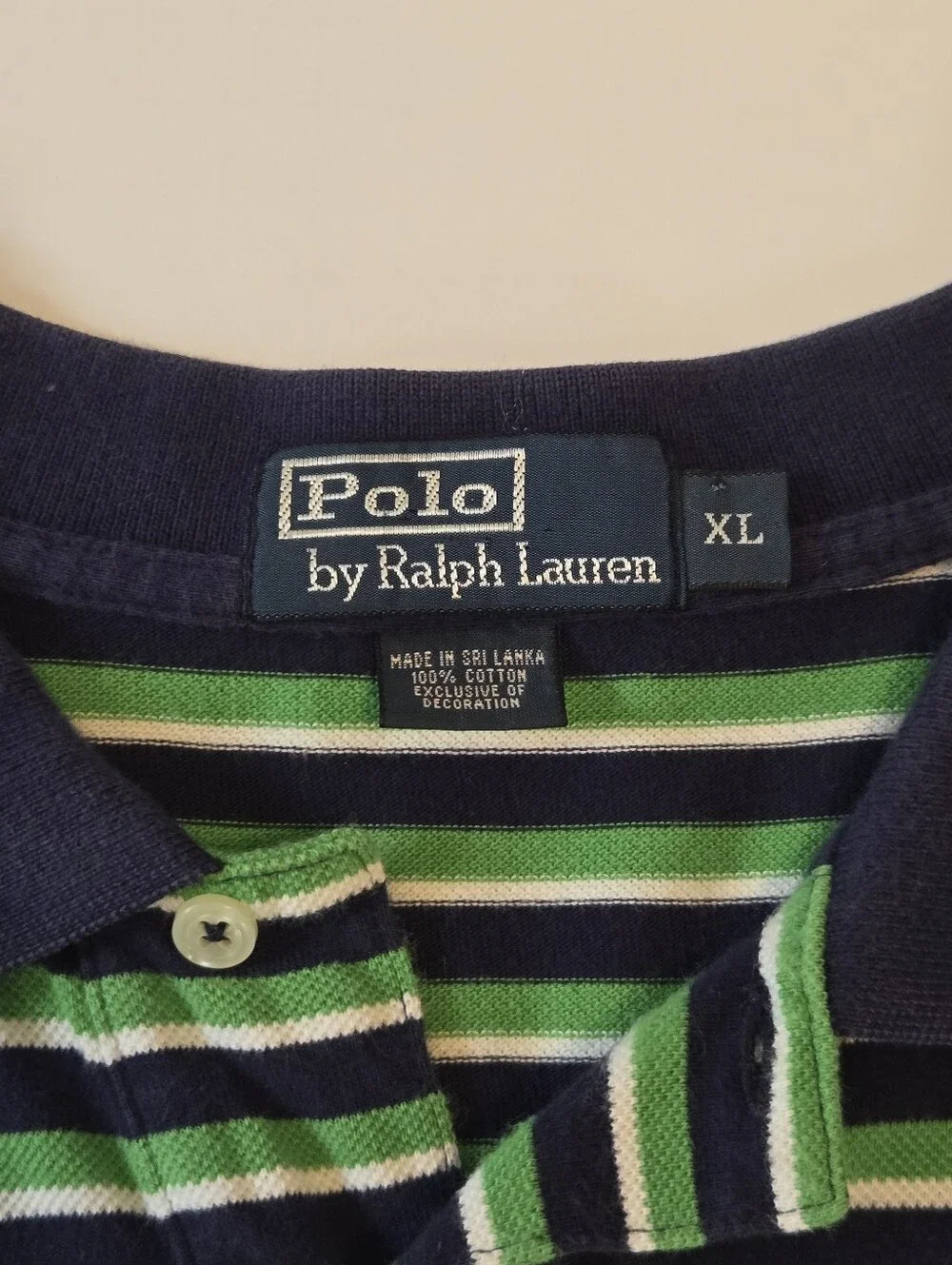 Vintage Polo Green & Navy w/ Orange Logo Striped Men's XL Polo Shirt